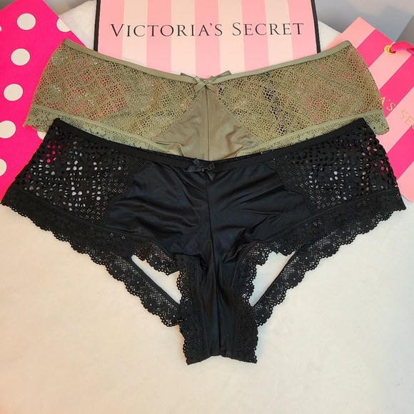 Victoria's Secret 2pk Silky Satin Lace Open Back Cut-out Cheeky Panties Size Lg - Picture 1 of 6